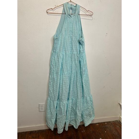 TRINA TURK Sky Blue 100% Cotton Halter Neck Sunglasses Maxi Dress Size XL - Picture 5 of 16
